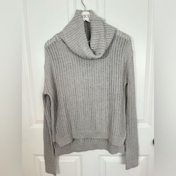 NWT One Grey Day Revolve Cashmere Cozy Gray Ribbed Knit Cowl Turtle Neck Sweater - Picture 1 of 4